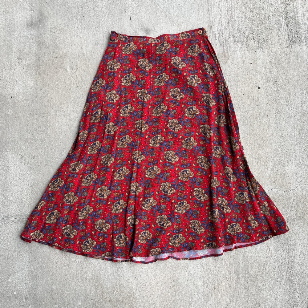 Vtg Liz sport Floral Cottagecore Fall‎ Midi Skirt Side Pocket Side Zip Size 12 P
